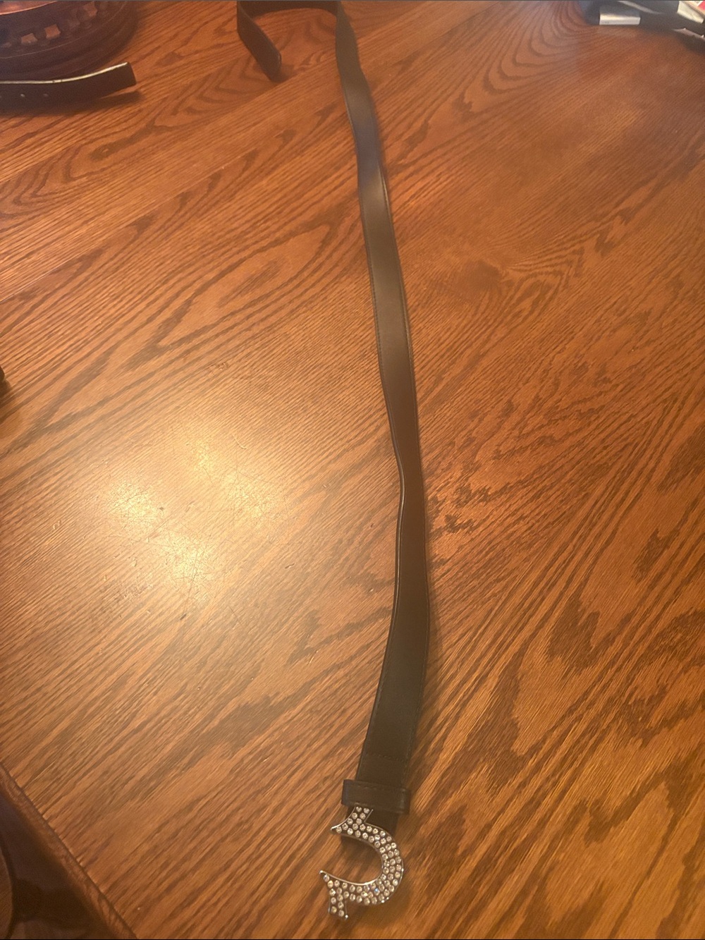 True Religion Black Belt with Crystal Crescent Buckle